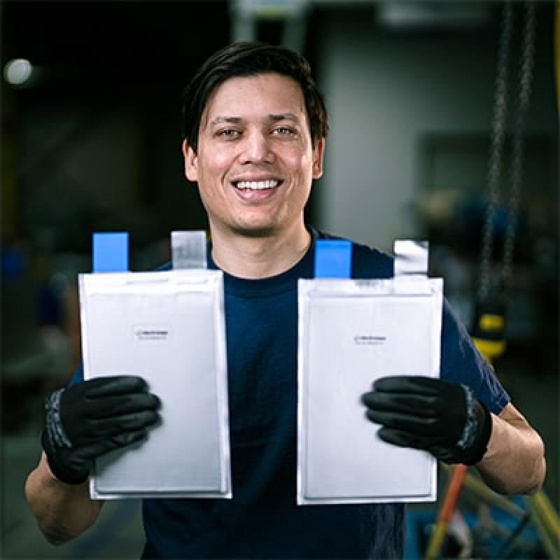 IMAGE: Electrovaya CEO Raj DasGupta with his company's battery cells