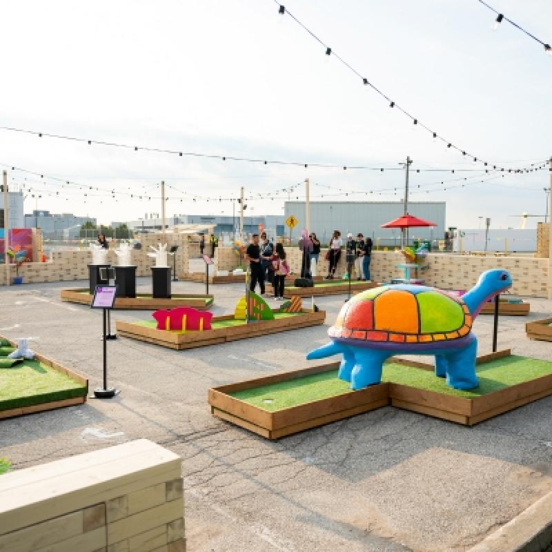 “Tee Up Downsview” is a nine-hole miniature golf course launched on Sept. 21 in collaboration with STEPS Public Art. It will run every Friday, Saturday and Sunday until Oct. 15. (Courtesy Northcrest)