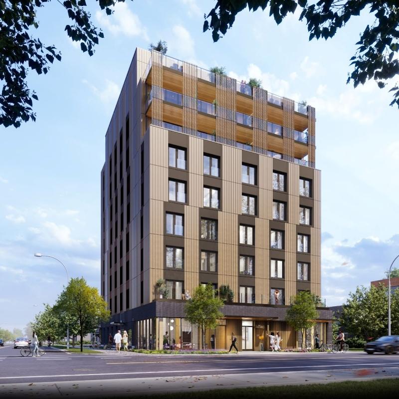 A rendering of a mass timber building to be assembled in Toronto. (Courtesy Intelligent City)