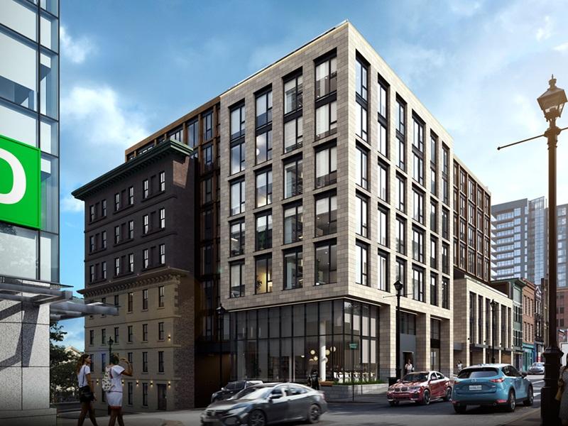 The recently completed Press Block, a restored heritage façade in Halifax topped with 138 rental units. The project was developed by Dexel Developments, a Lawen Group company. (Courtesy Lawen Group)