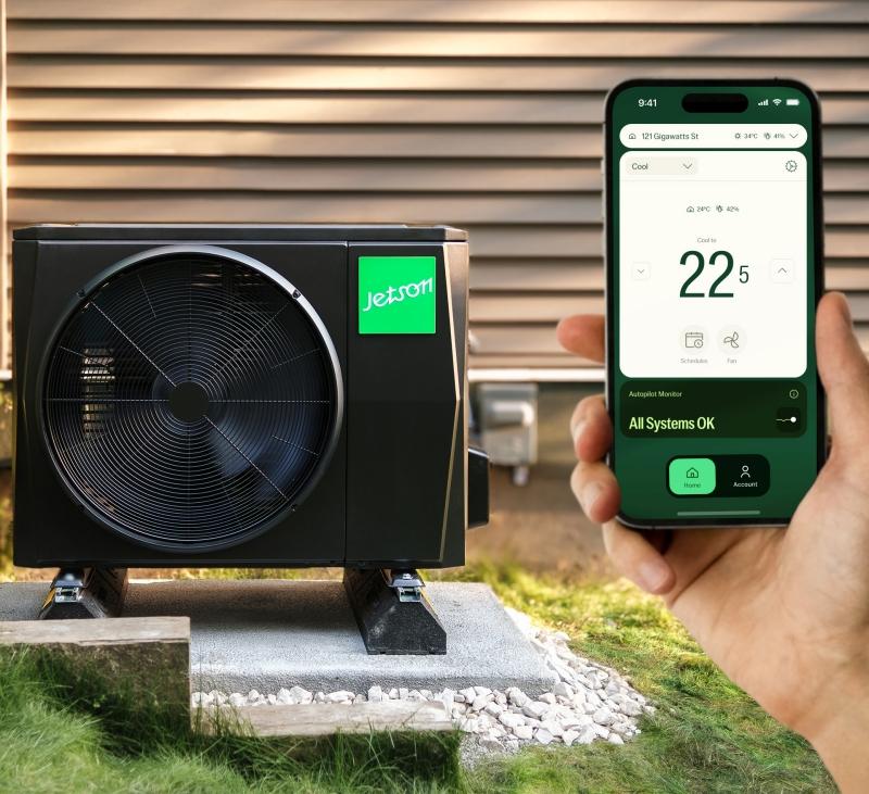 Jetson's heat pump and accompanying app. (Courtesy Jetson)