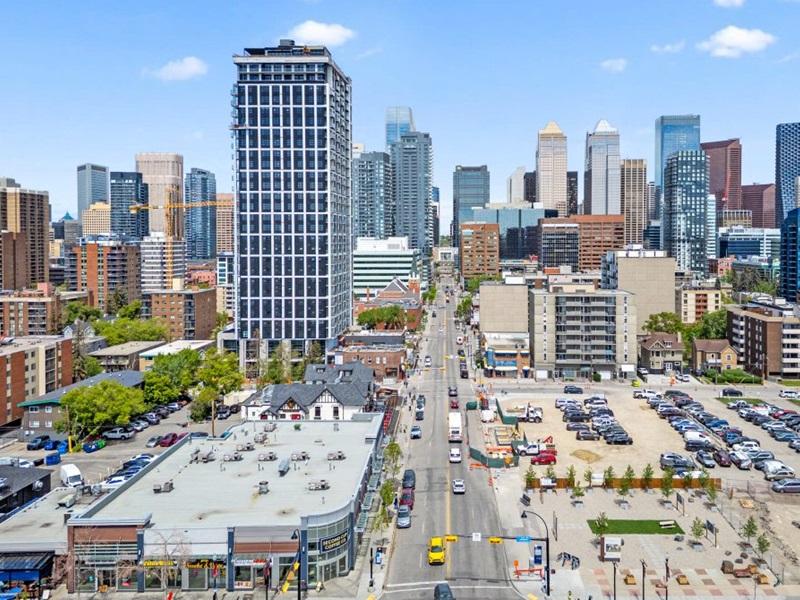 First National recently secured CMHC approval for an MLI Select-insured takeout loan on this mixed-use, 272-unit purpose-built rental development - without a rental achievement condition and with separate guarantees -  which is nearing completion in Calgary’s downtown Beltline neighbourhood. (Courtesy Tauras Property Group)