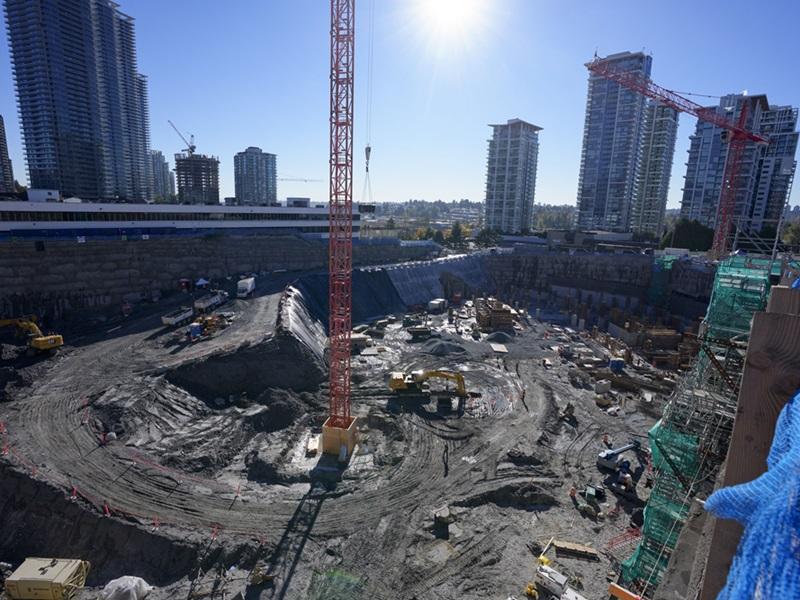 Excavation is under way at the Burnaby Block in Greater Vancouver, where the first phase of development includes two rental towers and a condominium tower. (Courtesy Jeff Vinnick Images)