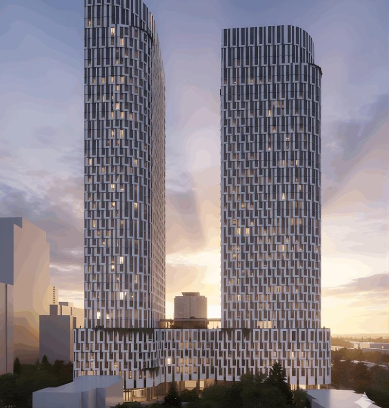 A rendering of Elysium's proposal for a two-tower apartment development in Toronto's High Park neighbourhood. (Courtesy Elysium)