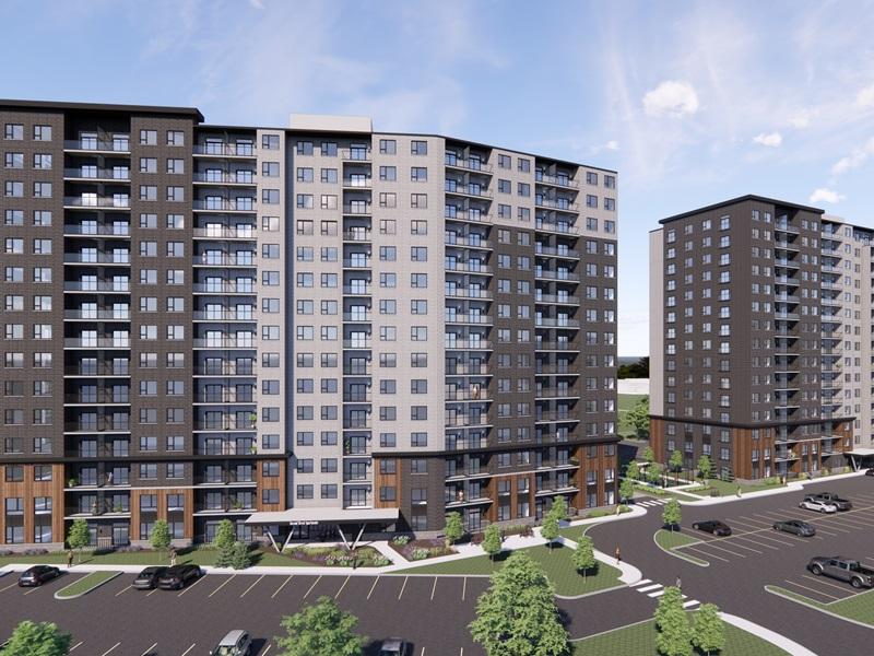 Parkit Enterprises, Decade Capital and Southside Group are set to construct what will be a two-tower multifamily project at 568 Second St., in London, Ont. The property is shown in this early rendering of the proposal.(Courtesy Parkit / City of London)