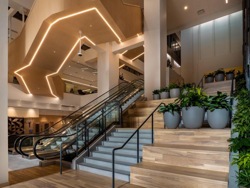The renovated lobby area at GWLRA's Watermark Tower in Calgary. (Courtesy GWLRA)