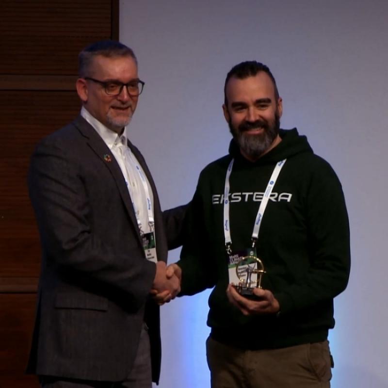 Brendan MacDonald (R) receives the MaRS Seed pitch award. (Courtesy MaRS Climate Impact)