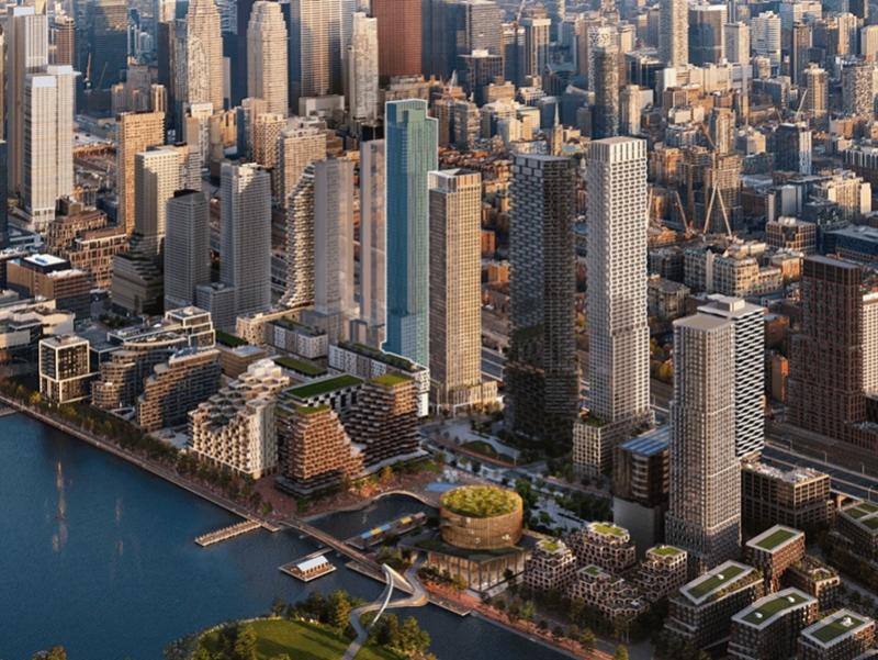 The 66-storey multifamily tower (outlined) to be constructed as part of the first phase at Quayside in downtown Toronto. (Courtesy quaysideto.ca)