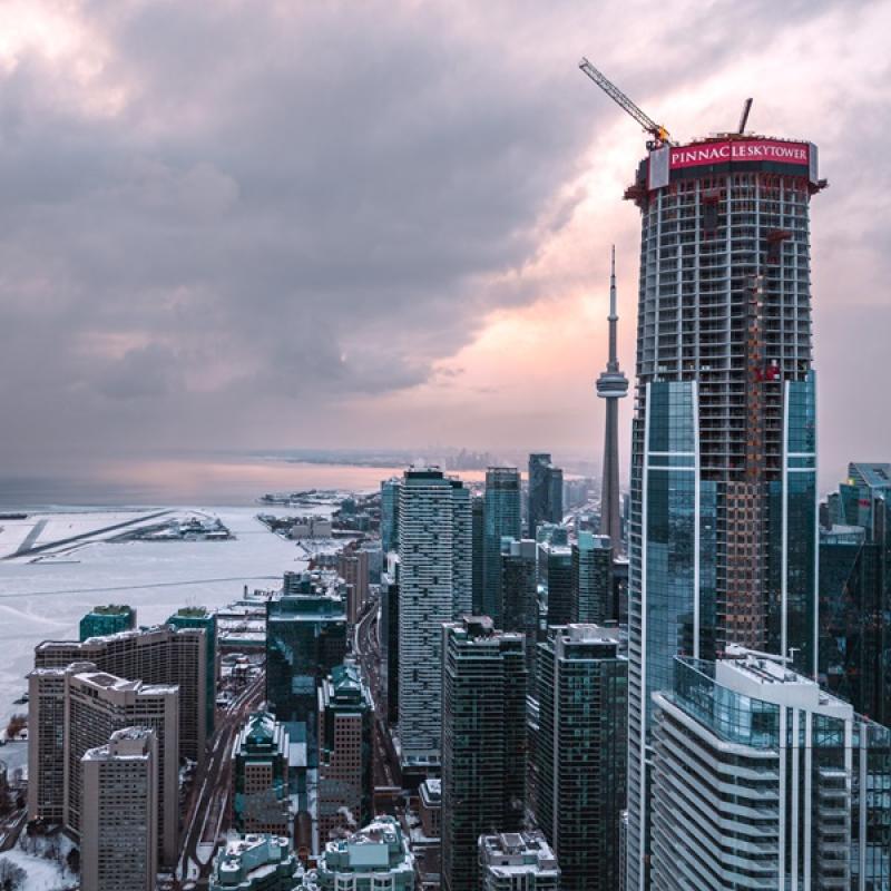 The Pinnacle SkyTower has topped out at 106 storeys. It's top floor is level with the main observation deck of the nearby CN Tower. (Courtesy Pinnacle International)
