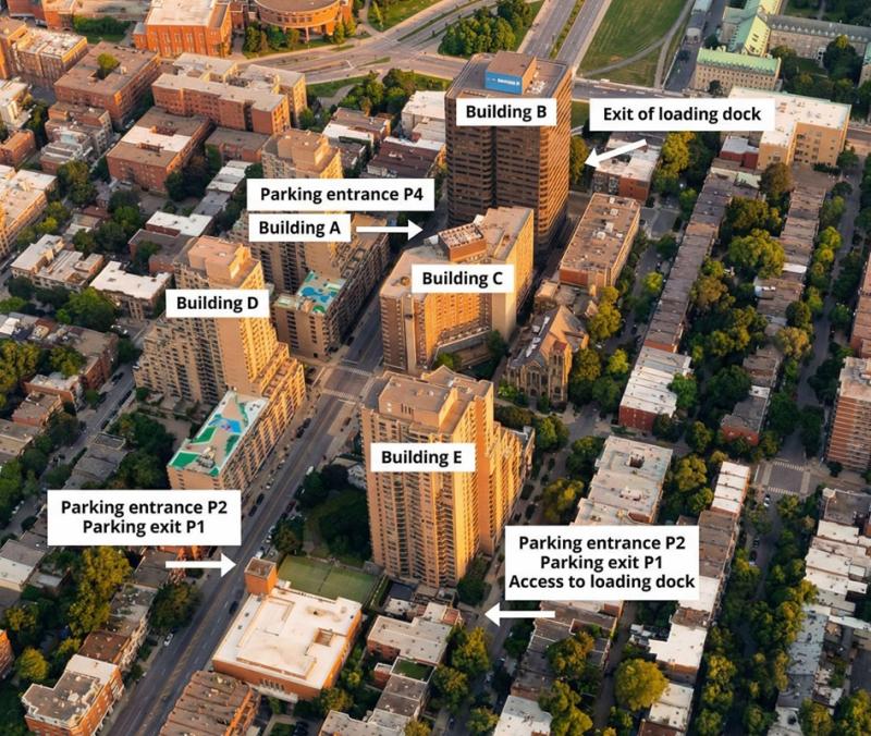 The Place du Parc complex in Montreal's Saint-Laurent borough, with the Air Transat Tower at top, Building B. (Courtesy Alta Canada)