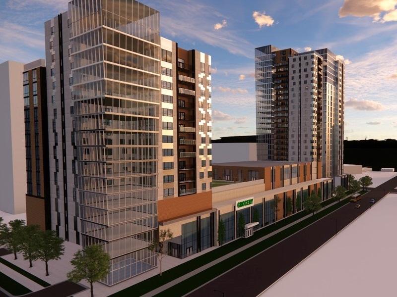 Duchuck Holdings proposes a multitower redevelopment of the former Saskatoon Star Phoenix property. (Courtesy CBRE)