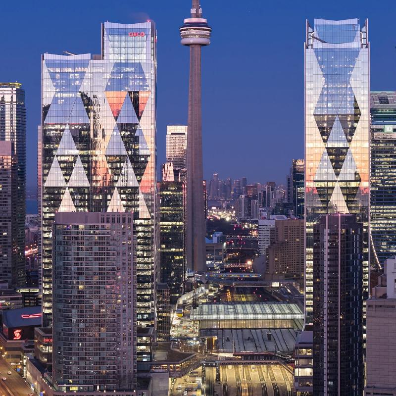 The second tower at CIBC SQUARE is now complete, delivering the largest office project in Toronto in a decade. (Courtesy WilkinsonEyre)