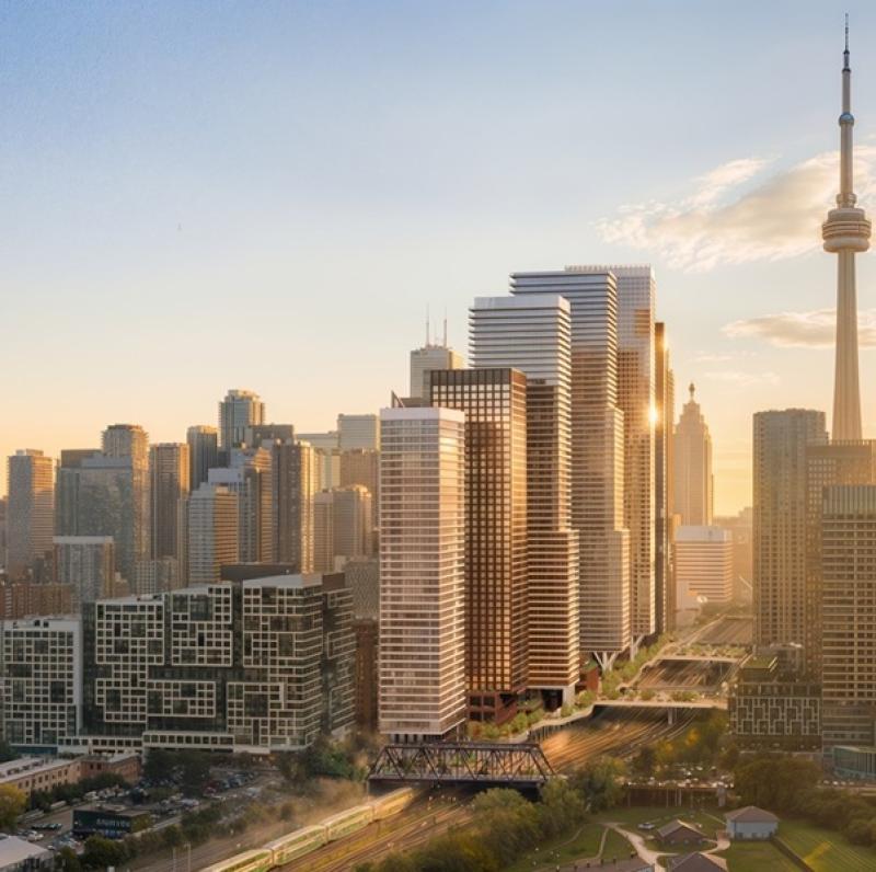 An artist's rendering of the proposal for the Toronto Rail Yards mixed-use community.