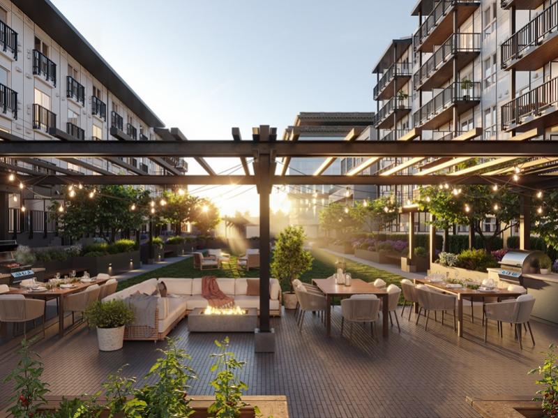 The shared courtyard at Nicola Real Estate's new PBR community, Spencer Block, in Victoria.