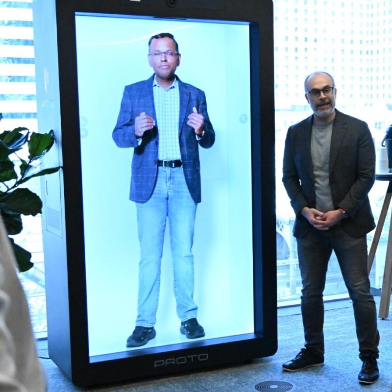 An interactive AI-powered Amazon vice president inside a life-size holographic display. (Courtesy AWS Canada)