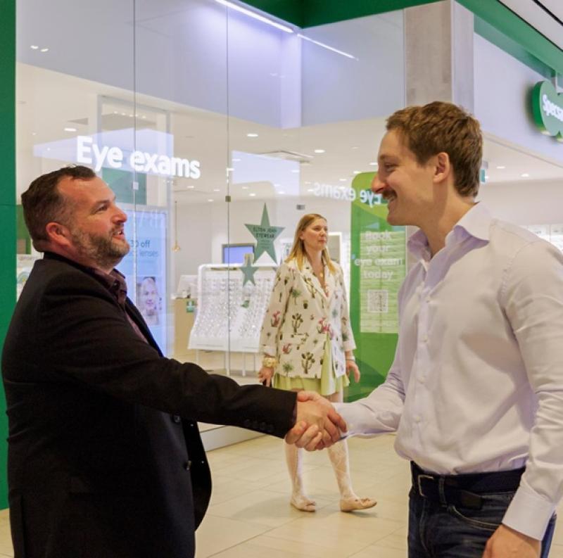 Leyad Henry Zavriyev (right) meeting with local team members at Londonderry mall in Edmonton