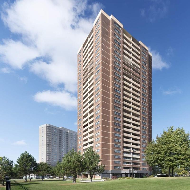 Groupe Dumont has acquired four residential towers on Chalkfarm Drive in North York from Greenwin. (Courtesy Groupe Dumont)