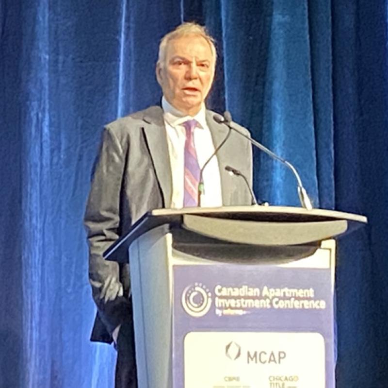 CIBC Capital Markets MD and deputy chief economist Banjamin Tal speaks at the Canadian Apartment Investment Conference yesterday in Toronto (Courtesy Steve McLean)