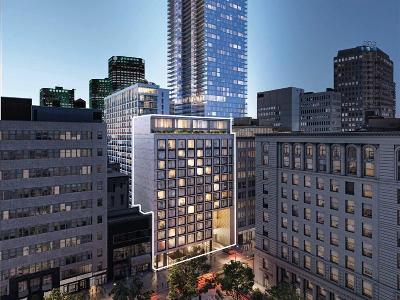 Oktodev plans to build a 14-storey hotel in Montreal's Square Phillips. (Courtesy Octodev)
