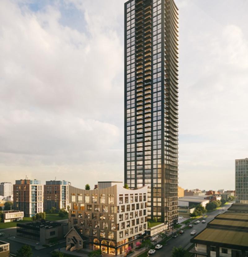 Gracorp is developing a 50-storey tower and six-storey community hub in Burnaby with the Neighbourhood Place and BC Builds. (Courtesy Gracorp)