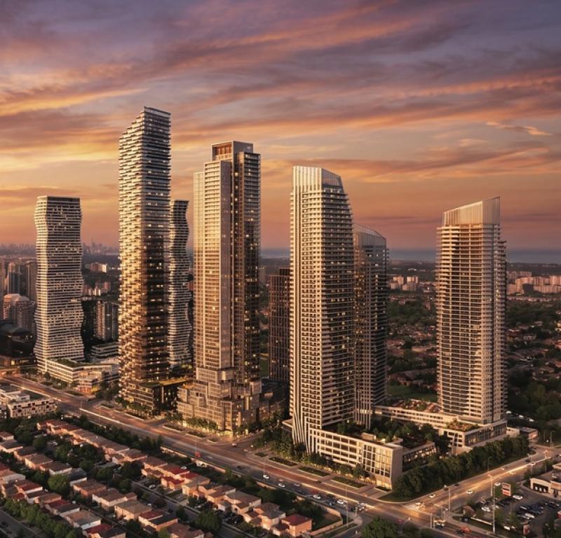 Architectural rendering of M City in downtown Mississauga. M6, M7 and M8 at the far right. (Courtesy of Urban Capital)